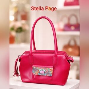 Stella Page Red Leather Oriental Design Hobo Handbag